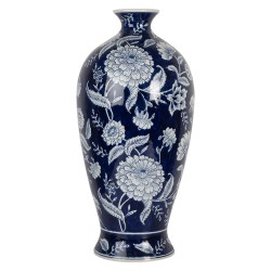 Clayre & Eef Vase Ø 21x42 cm Blue White Ceramic Flowers
