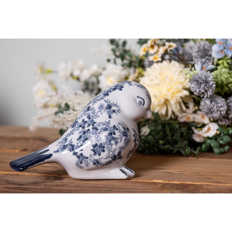 Clayre & Eef Decorative Figurine Bird 21x10x13 cm White Blue Ceramic