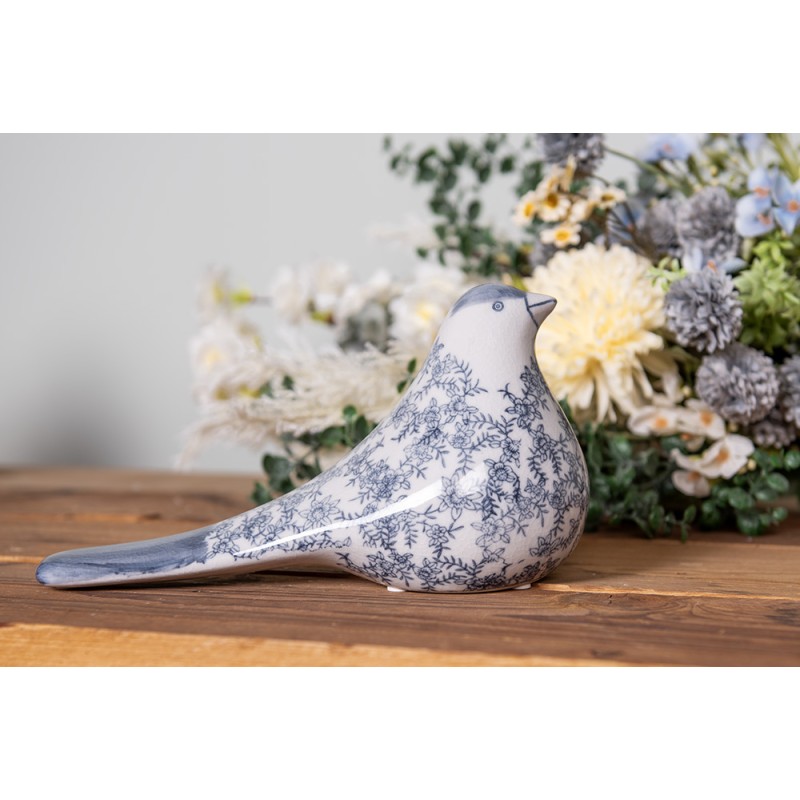 Clayre & Eef Statuetta decorativa Uccello 25x11x13 cm Bianco Blu Ceramica