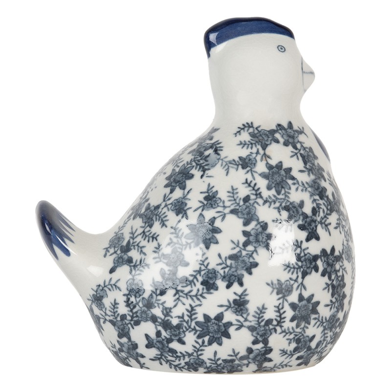 Clayre & Eef Decoratie Beeld Kip 18x12x21 cm Wit Blauw Keramiek