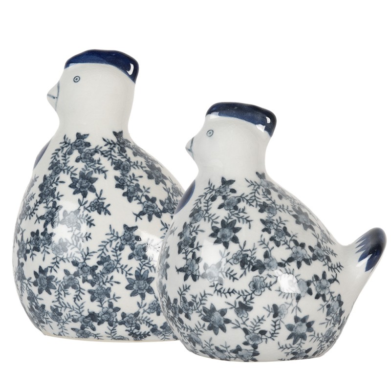 Clayre & Eef Decoratie Beeld Kip 18x12x21 cm Wit Blauw Keramiek