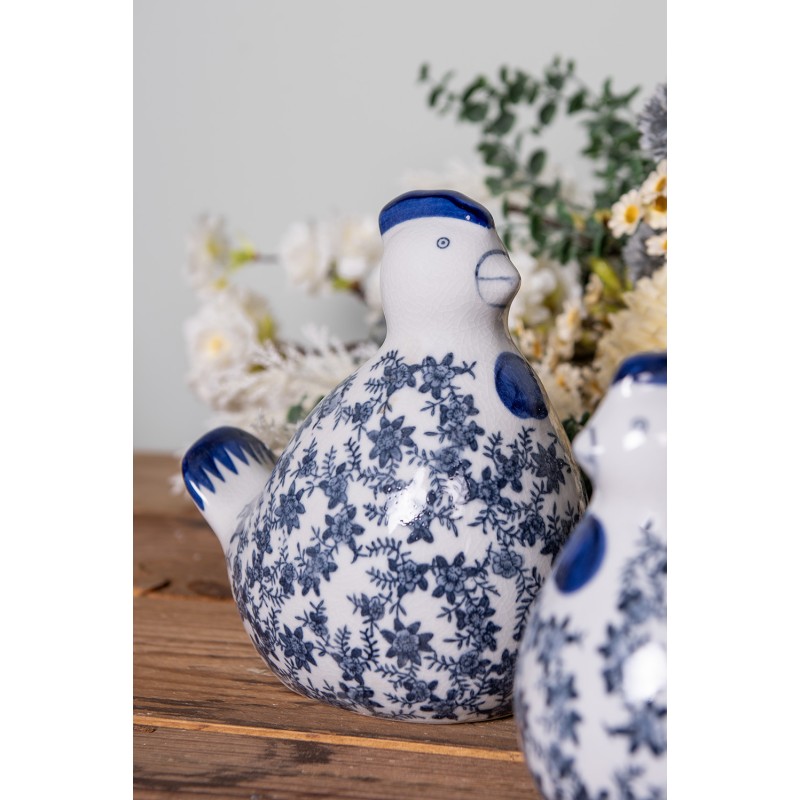 Clayre & Eef Decoratie Beeld Kip 18x12x21 cm Wit Blauw Keramiek