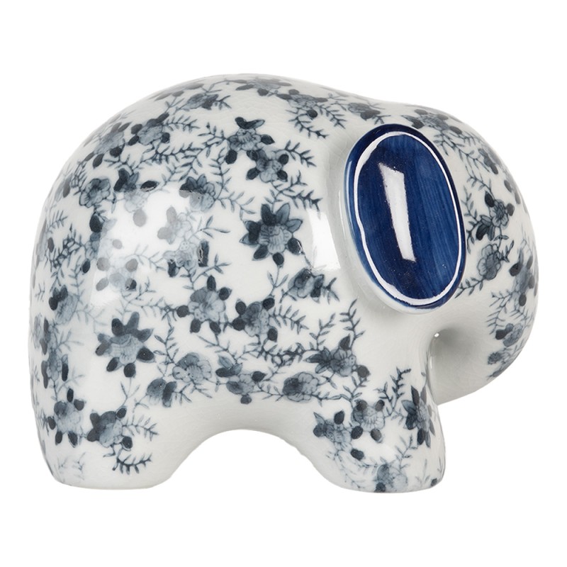 Clayre & Eef Decoratie Beeld Olifant 20x14x15 cm Wit Blauw Keramiek