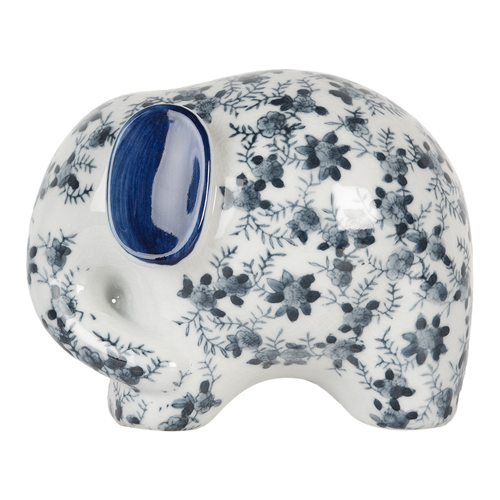 Clayre&Eef Decoratie Beeld Olifant 17x10x11 cm Wit Blauw Keramiek afbeelding