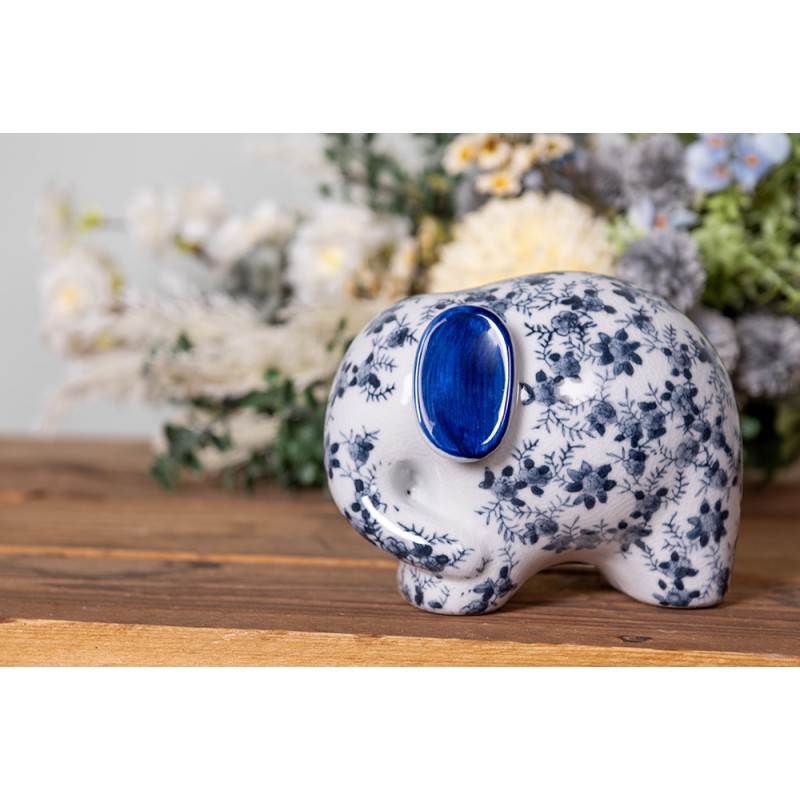 Clayre & Eef Decorative Figurine Elephant 17x10x11 cm White Blue Ceramic