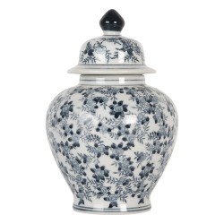 Clayre & Eef Vaso con Coperchio Ø 14x21 cm Bianco Blu Ceramica