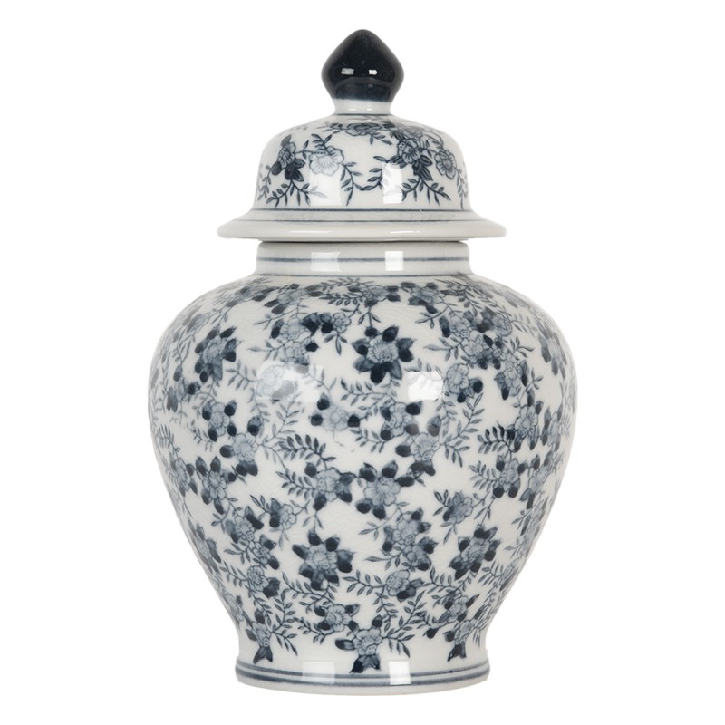 Clayre & Eef Vaso con Coperchio Ø 14x21 cm Bianco Blu Ceramica