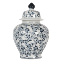 Clayre & Eef Vaso con Coperchio Ø 14x21 cm Bianco Blu Ceramica