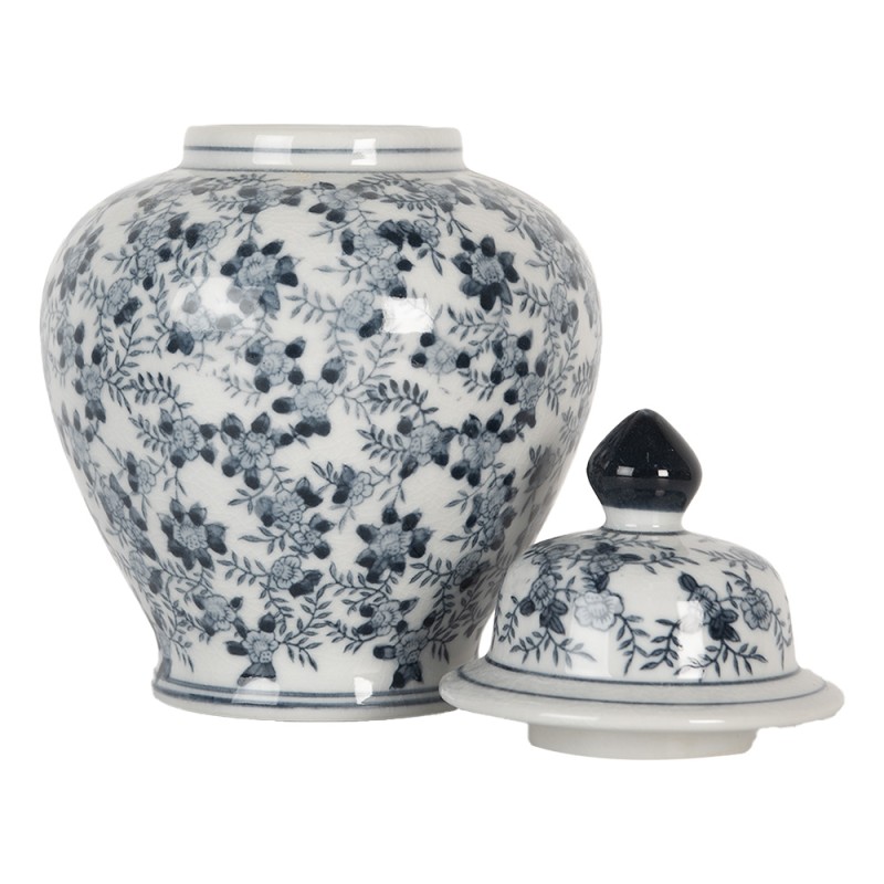 Clayre & Eef Vaso con Coperchio Ø 14x21 cm Bianco Blu Ceramica