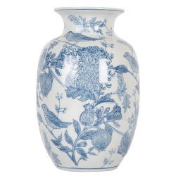 Clayre & Eef Vaso  Ø 14x23 cm Bianco Blu  Ceramica Uccelli sui rami