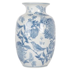 Clayre & Eef Vaso  Ø 14x23 cm Bianco Blu  Ceramica Uccelli sui rami
