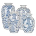 Clayre & Eef Vaas Ø 14x23 cm Wit Blauw Keramiek Vogels op Takken