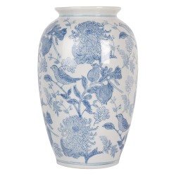 Clayre & Eef Vaso Ø 17x27 cm Bianco Blu Ceramica Uccelli sui rami