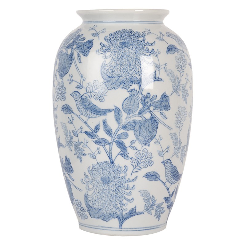 Clayre & Eef Vaso Ø 17x27 cm Bianco Blu Ceramica Uccelli sui rami