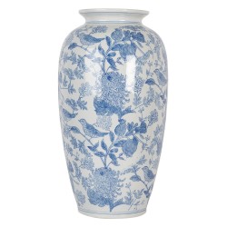 Clayre & Eef Vaso Ø 19x37 cm Bianco Blu Ceramica Uccelli sui rami