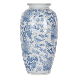 Clayre & Eef Vaso Ø 19x37 cm Bianco Blu Ceramica Uccelli sui rami