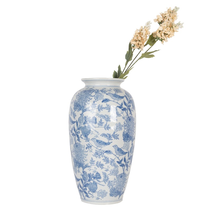 Clayre & Eef Vaso Ø 19x37 cm Bianco Blu Ceramica Uccelli sui rami