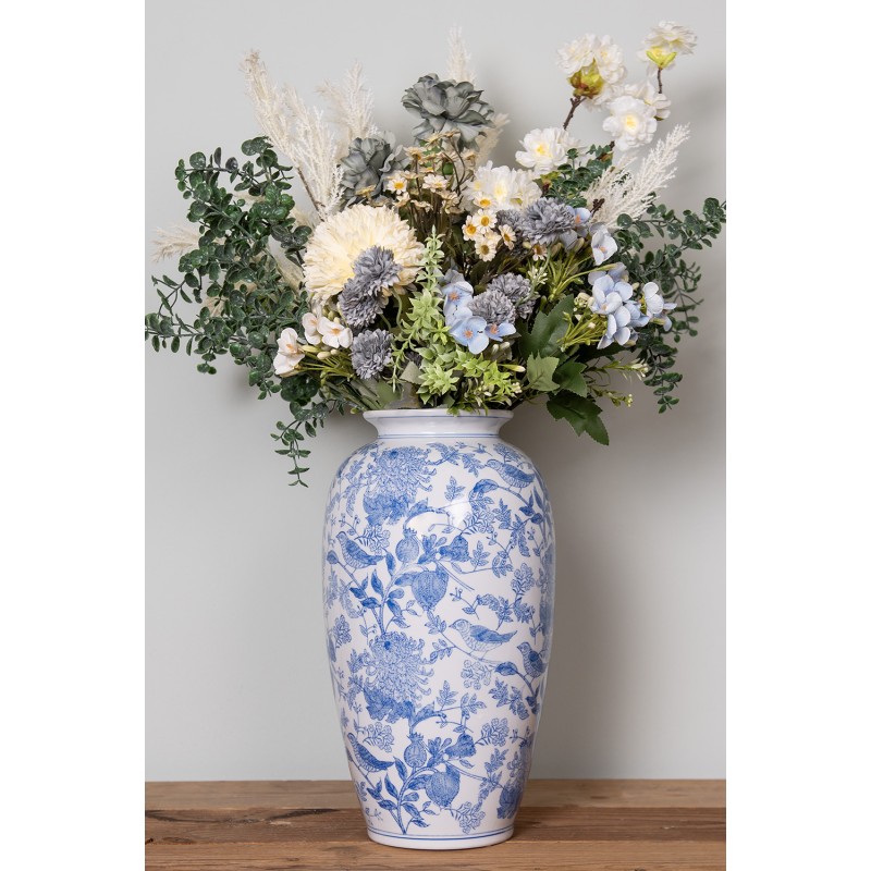 Clayre & Eef Vaso Ø 19x37 cm Bianco Blu Ceramica Uccelli sui rami