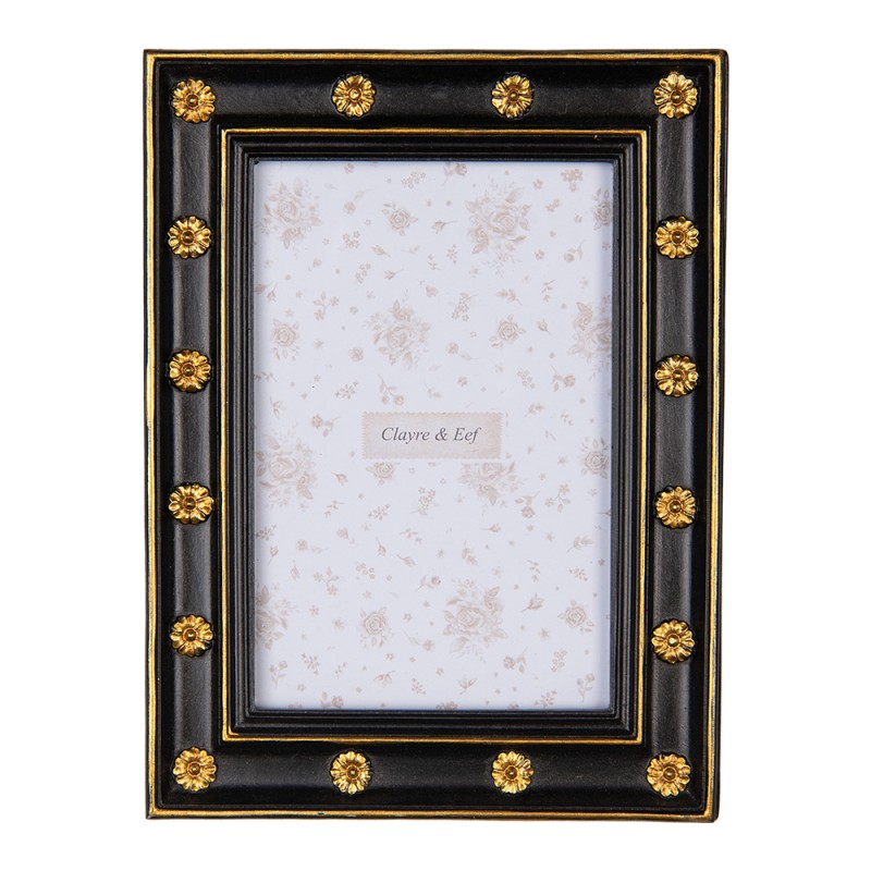 Clayre & Eef Bilderrahmen 10x15 cm Schwarz Goldfarbig Kunststoff Glas