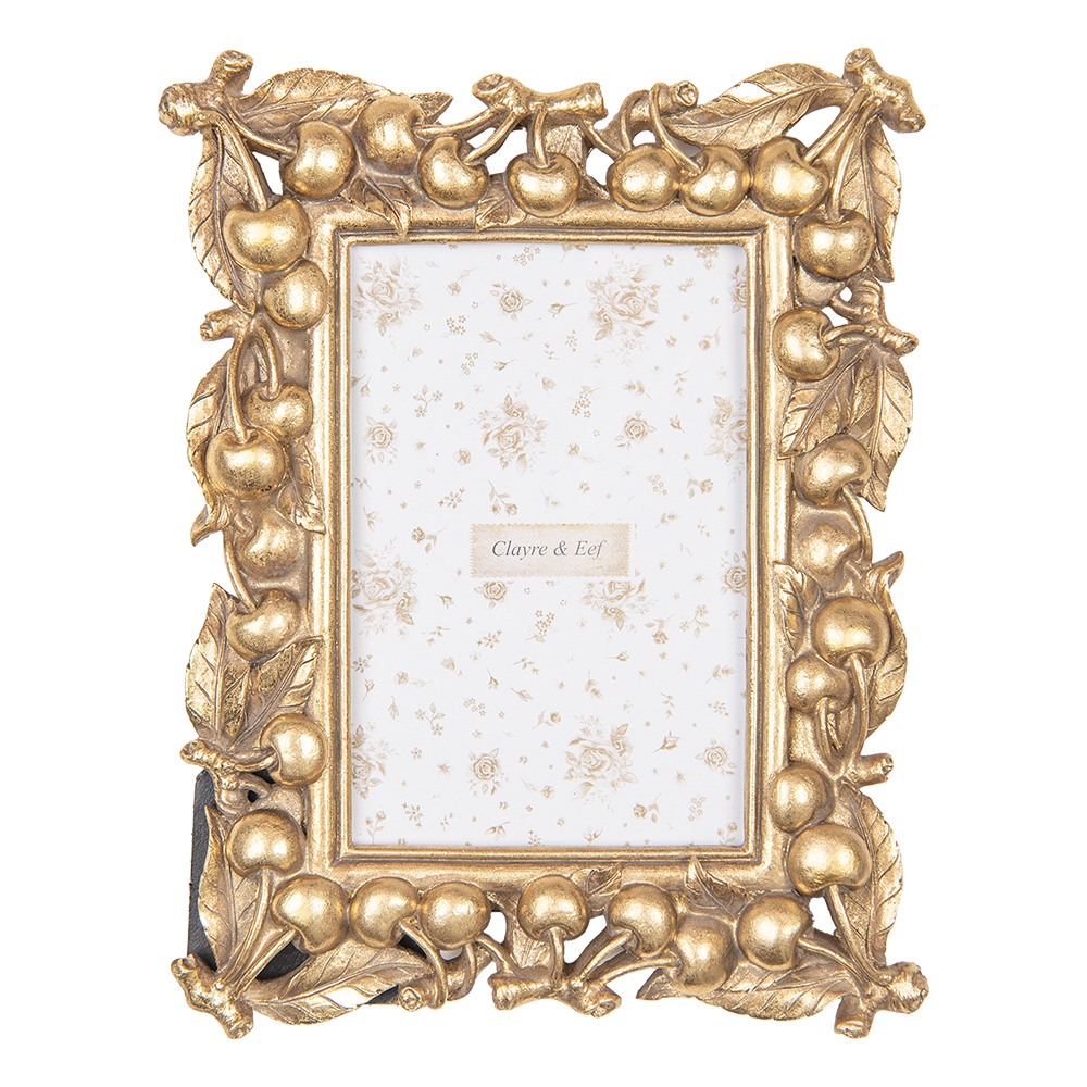 Clayre&Eef Fotolijst 10x15 cm Goudkleurig Kunststof Kersen afbeelding
