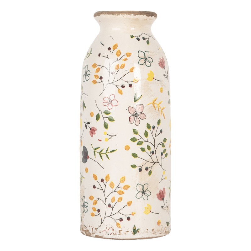 Clayre & Eef Vase Ø 8x20 cm Beige Keramik Blumen