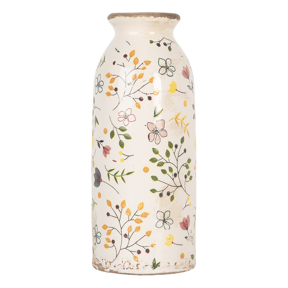 Clayre&Eef VaasØ 8x20 cm Beige Keramiek Bloemen afbeelding