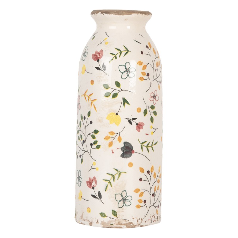 Clayre & Eef Vase Ø 8x20 cm Beige Keramik Blumen