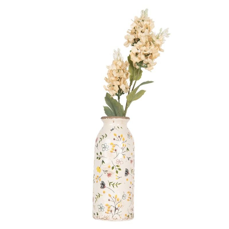 Clayre & Eef Vase Ø 8x20 cm Beige Keramik Blumen