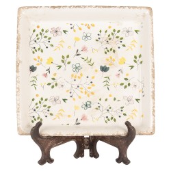 Clayre & Eef Sous-assiette 22x22x3 cm Beige Céramique Fleurs
