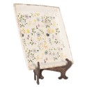 Clayre & Eef Onderbord 22x22x3 cm Beige Keramiek Bloemen