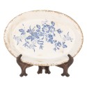 Clayre & Eef Charger Plate  25x18x3 cm Beige Blue Ceramic Oval Flowers