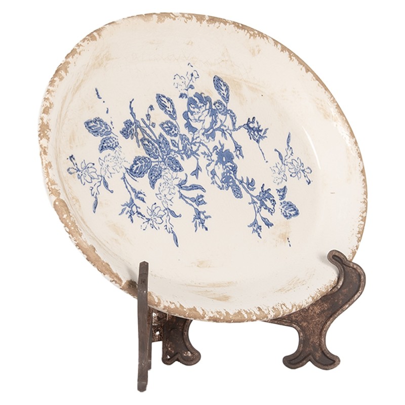 Clayre & Eef Charger Plate  25x18x3 cm Beige Blue Ceramic Oval Flowers