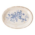 Clayre & Eef Charger Plate  25x18x3 cm Beige Blue Ceramic Oval Flowers