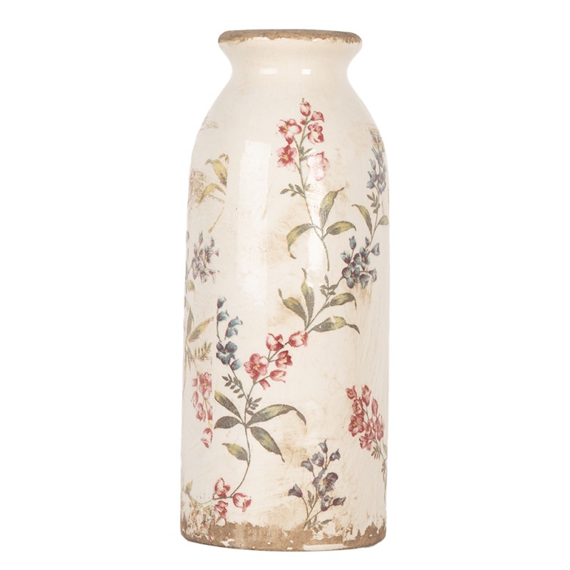 Clayre & Eef Vase Ø 8x20 cm Beige Keramik Blumen