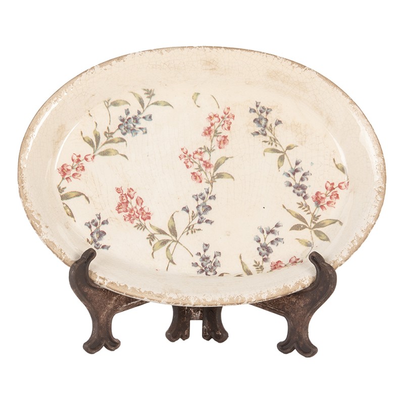 Clayre & Eef Sous-assiette  25x18x3 cm Beige Rose Céramique Ovale Fleurs
