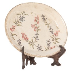 Clayre & Eef Sous-assiette  25x18x3 cm Beige Rose Céramique Ovale Fleurs