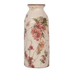 Clayre & Eef Vase Ø 8x20 cm Beige Keramik Blumen