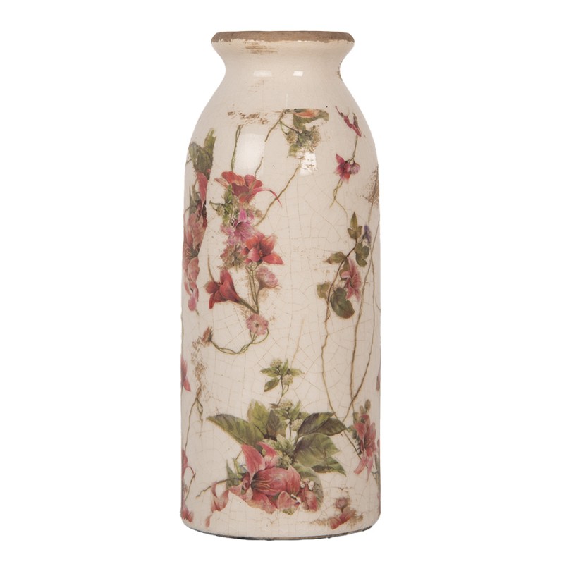 Clayre & Eef Vase Ø 8x20 cm Beige Keramik Blumen
