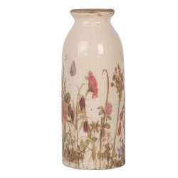 Clayre & Eef Vaso  Ø 8x20 cm Beige Ceramica Fiori