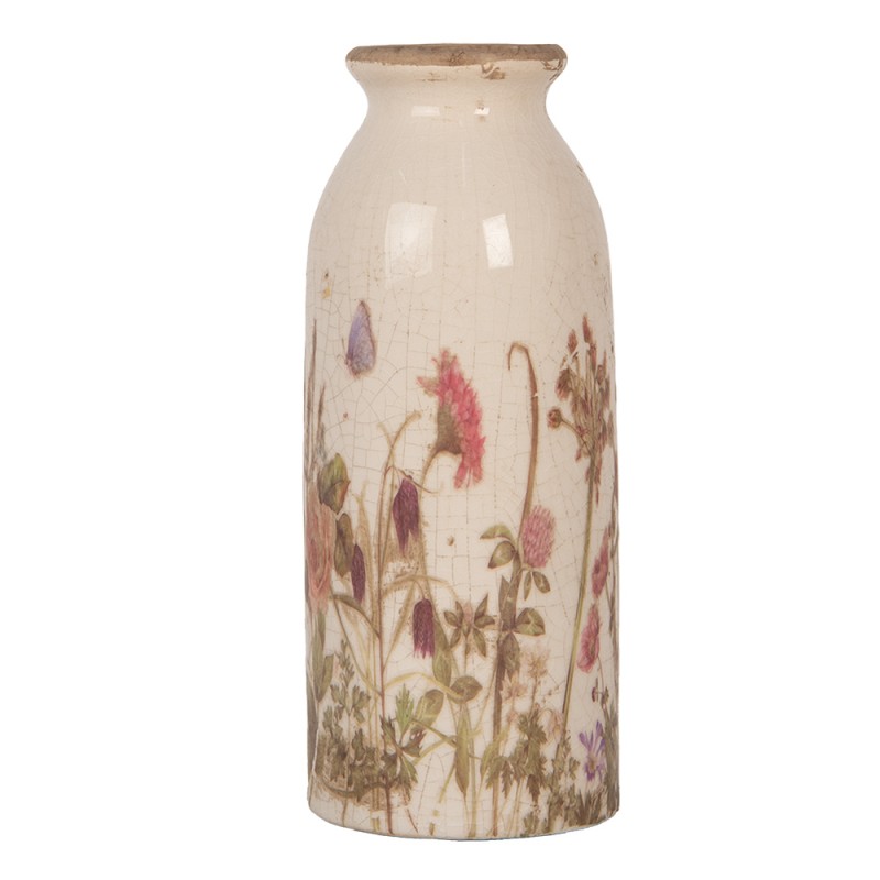 Clayre & Eef Vaso  Ø 8x20 cm Beige Ceramica Fiori