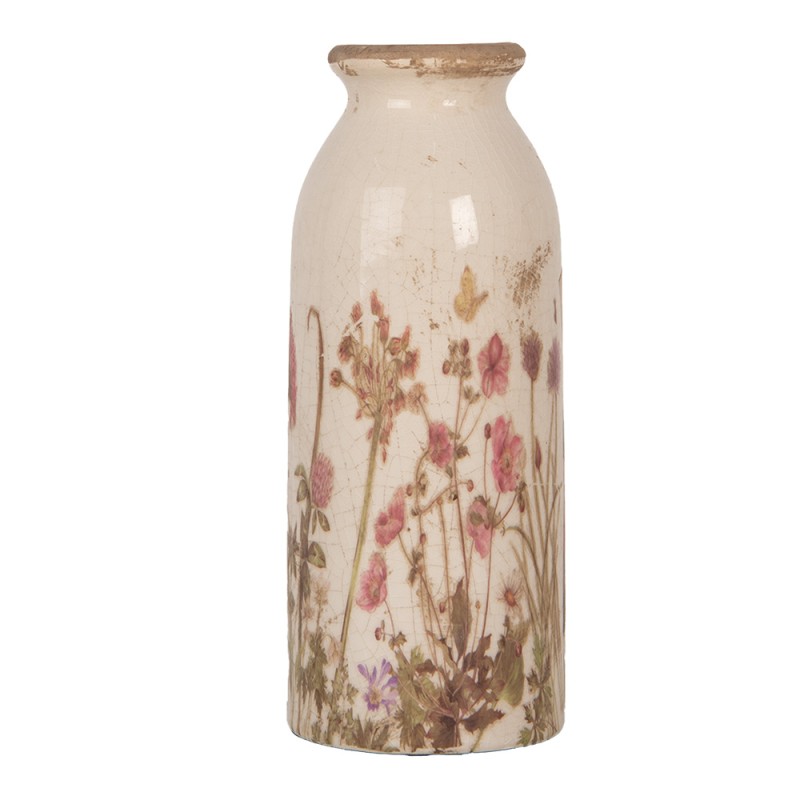 Clayre & Eef Vaso  Ø 8x20 cm Beige Ceramica Fiori