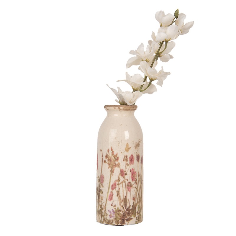 Clayre & Eef Vaso  Ø 8x20 cm Beige Ceramica Fiori