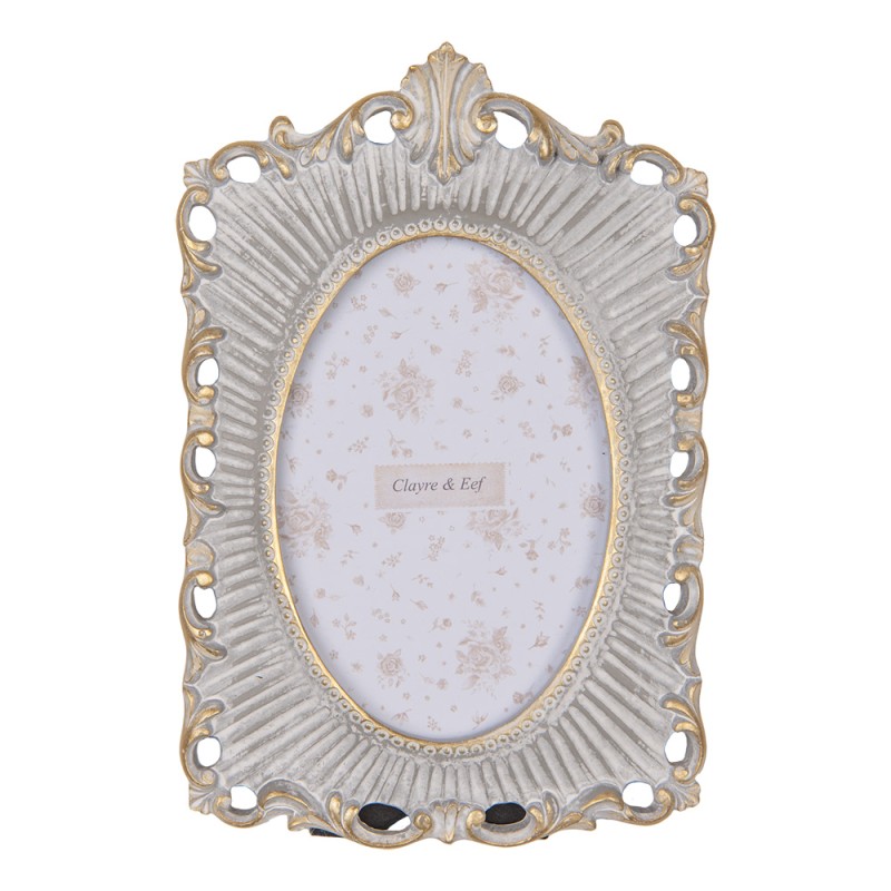 Clayre & Eef Bilderrahmen 10x15 cm Grau Goldfarbig Kunststoff Glas
