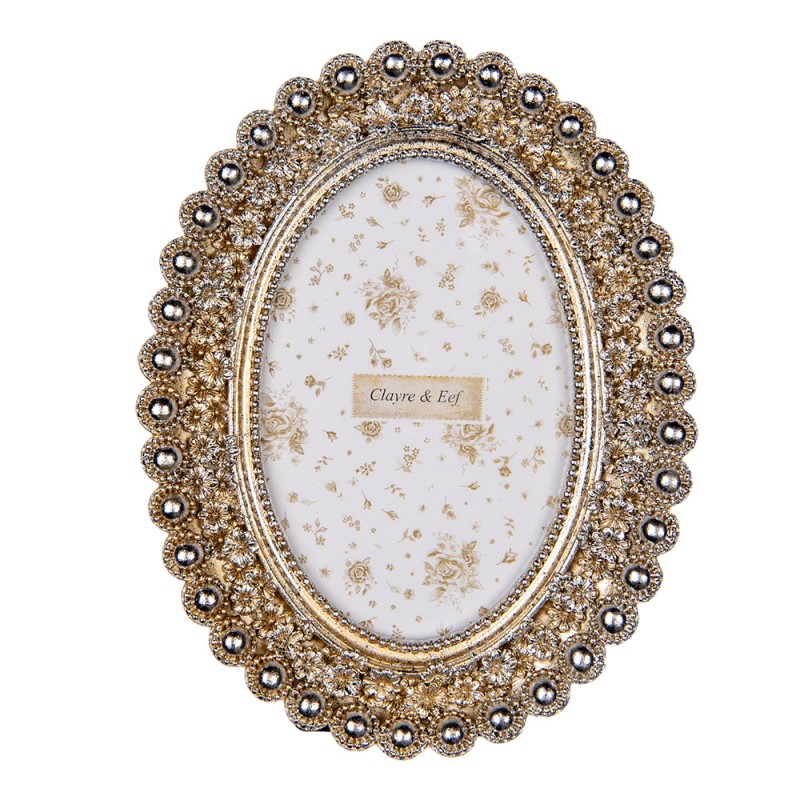 Clayre & Eef Photo Frame 10x15 cm Silver colored Plastic Glass Oval