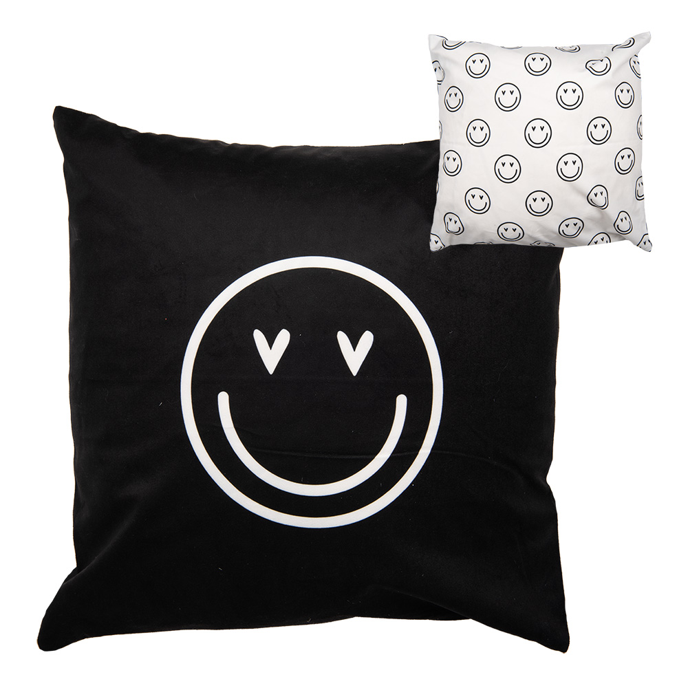 Clayre & Eef Kussenhoes 45x45 cm Zwart Wit Polyester smile afbeelding