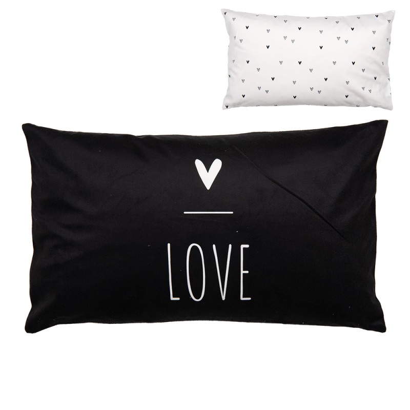 Clayre & Eef Cushion Cover 30x50 cm Black White Polyester Rectangle Love