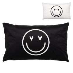 Clayre & Eef Cushion Cover 30x50 cm Black White Polyester Rectangle Smile