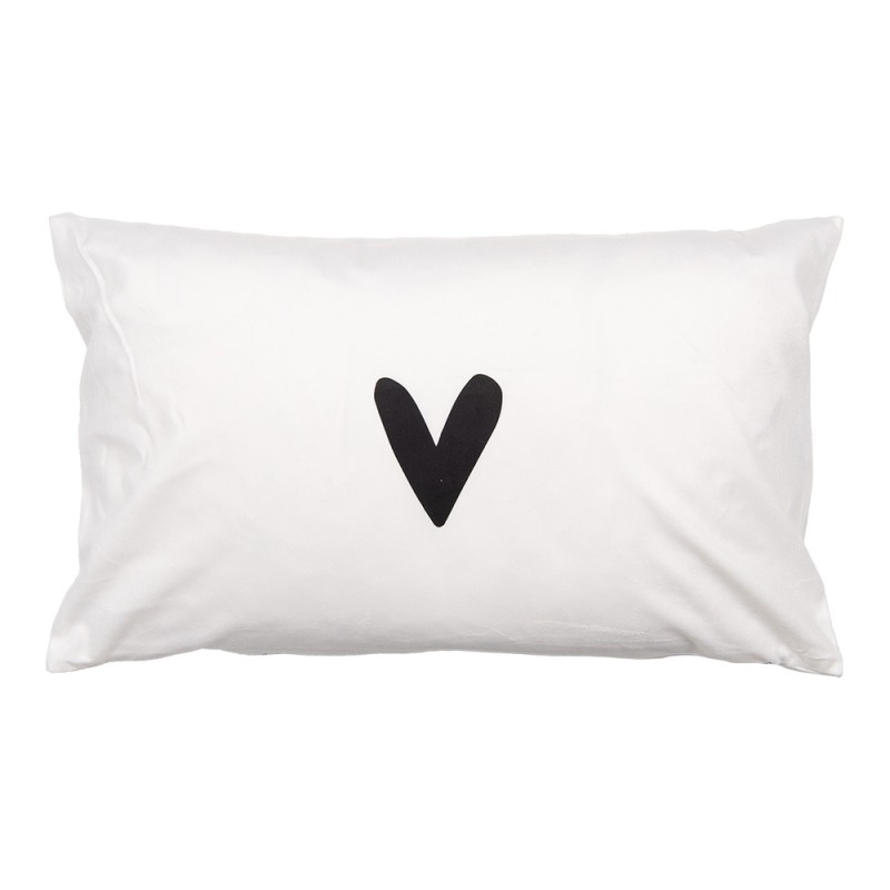 Clayre & Eef Kussenhoes 30x50 cm Wit Polyester Rechthoek Hart