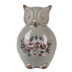 Clayre & Eef Decorative Figurine Owl 11x10x17 cm Grey Ceramic Flowers