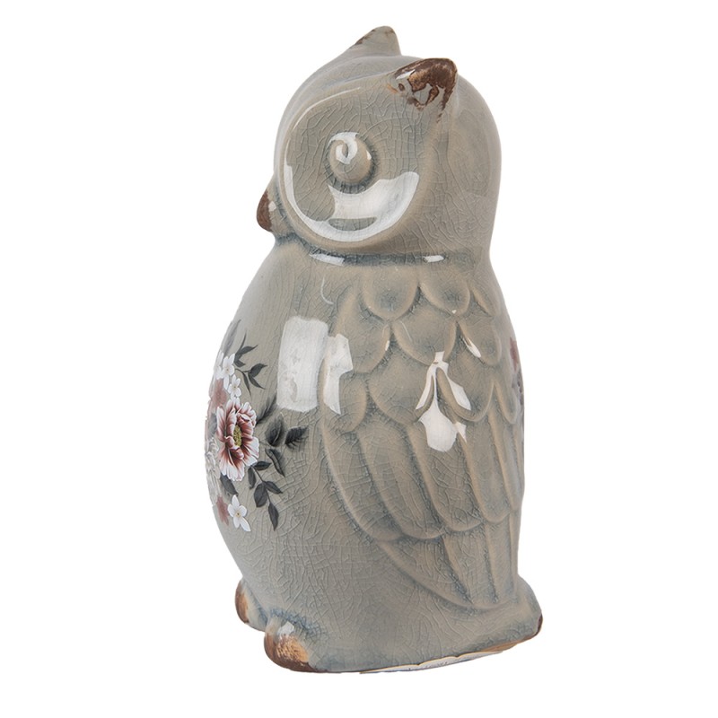 Clayre & Eef Decoratie Beeld Uil 11x10x17 cm Grijs Keramiek Bloemen